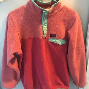 Girls Patagonia pullover pink, light teal- XL(14)